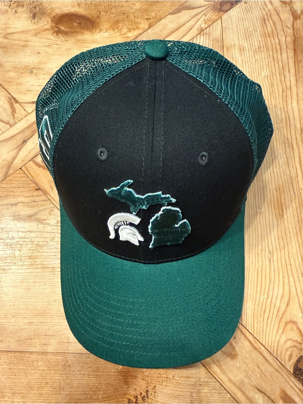 Green and White Michigan State Trucker Hat